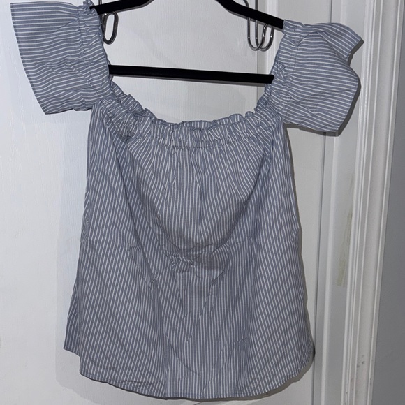 Pixley Tops - Pixley Women’s Blue White Short Sleeve Off the Shoulder Top XS